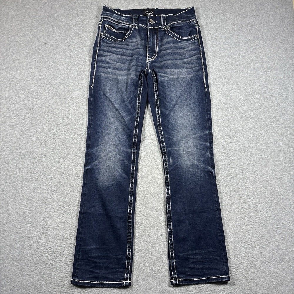 Buckle Black Fit No 3 Bootcut Jeans Mens 30x32 Dark Wash Thick Stitch Stretch